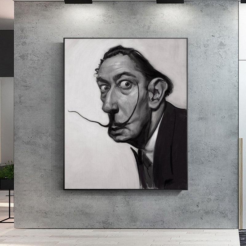 Wall Art Salvador Dali Caricature Canvas Painting and Print | Black or White Pictures Cuadros for Home Decor | Rebel Aesthetics